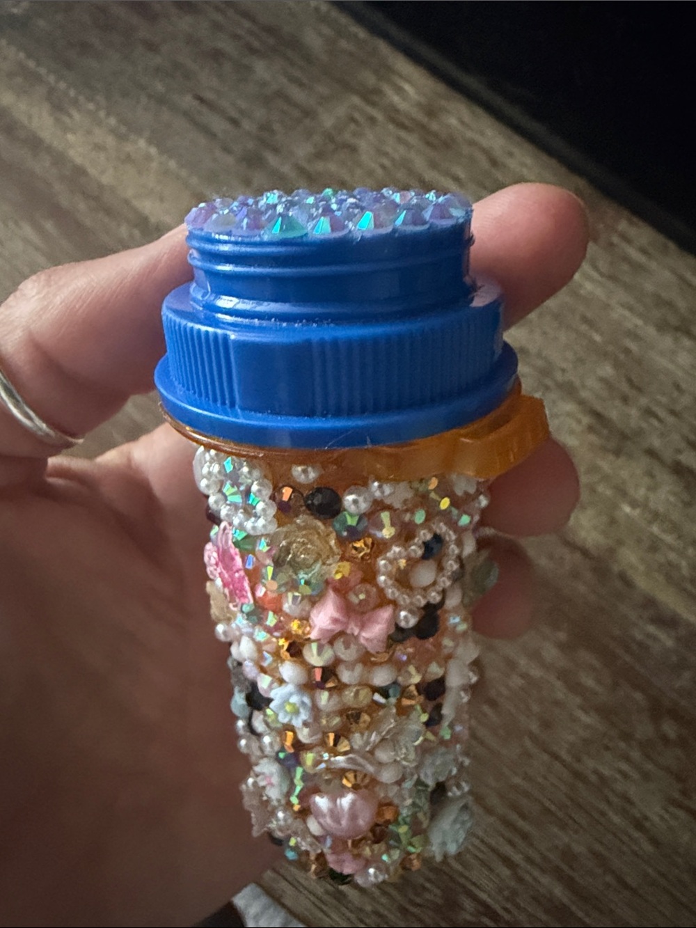 Embellished Beaded Bottle Cap Charm to Hold Meds